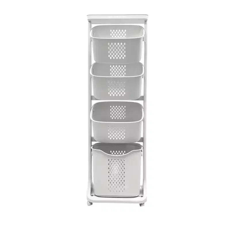 JVNOXK 4-Tier Laundry Basket Sorter, Rolling Laundry Storage Organizer with Removable Wheels, Bathroom Dirty Clothes Cart, White