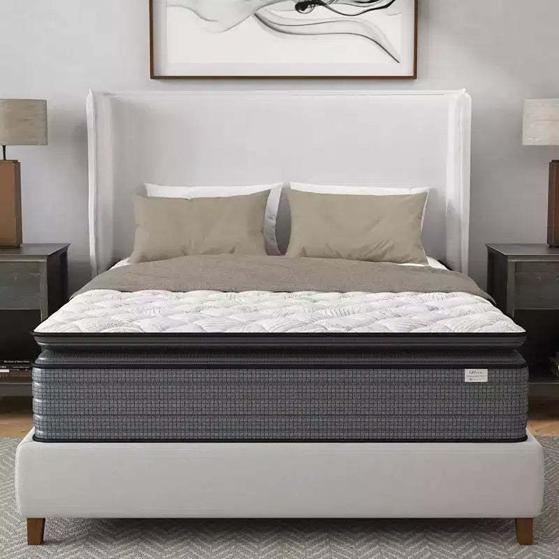 Isabella 14 Inch Hybrid Pillow Top Mattress, Gray+White