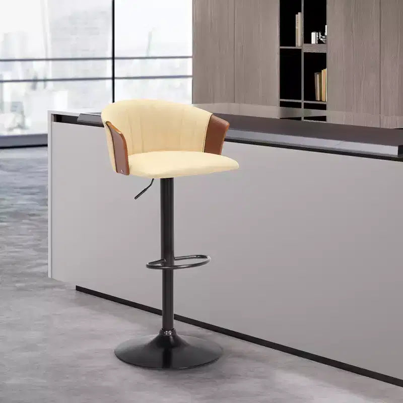GDFStudio Halsey Wood and Faux Leather Upholstered Adjustable Swivel Bar Stool