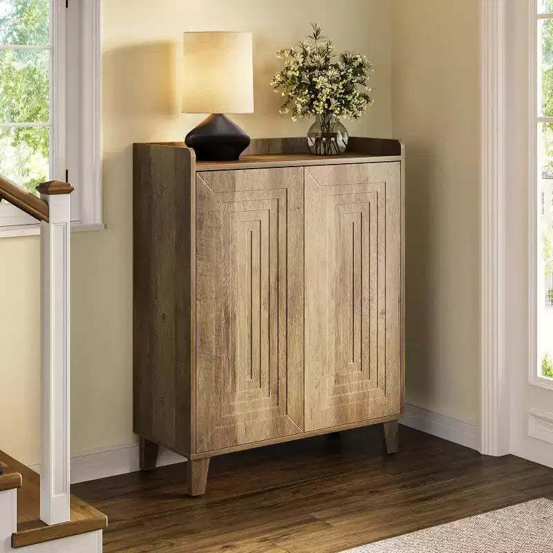 Lantine Shoe Cabinet with Doors & Wood Legs, Farmhouse 5-Tier Shoe Rack Organizer with 4 Adjustable Shelves for Entryway, Foyer, Hallway, Rustic Brown