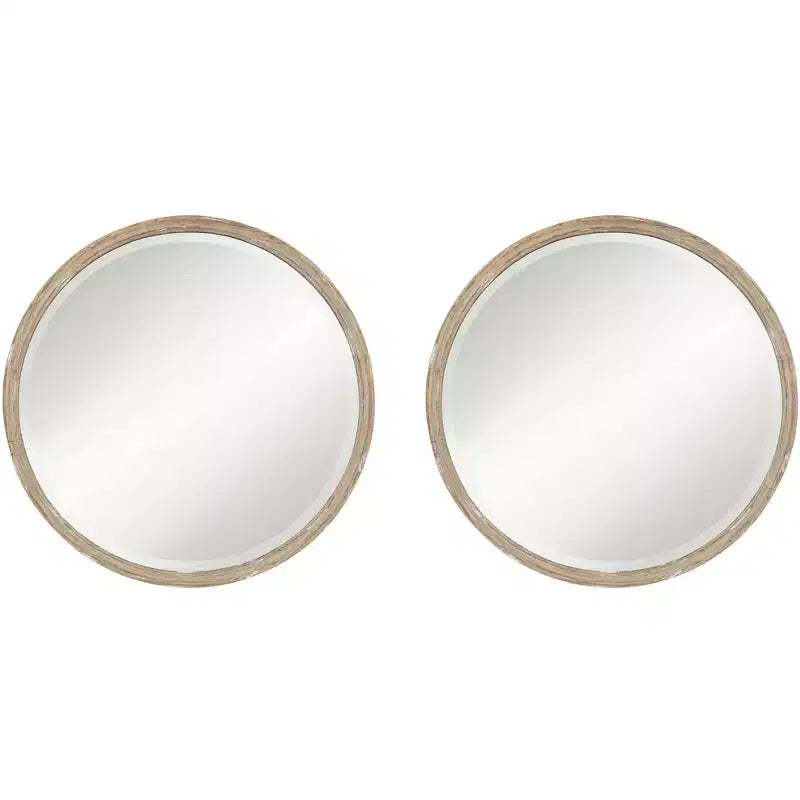 Uttermost Greta Faux Wood 34 Round Wall Mirrors Set of 2