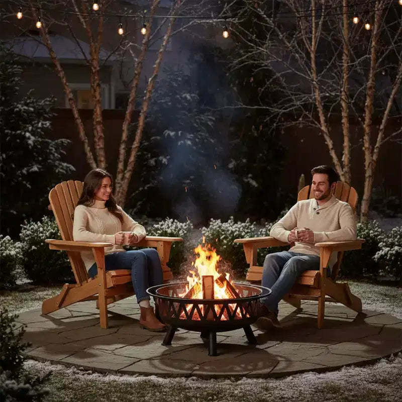 Outdoor Wooden Folding Adirondack Chair Set of 2 with BackRest, Wood Patio Chair for Garden Backyard