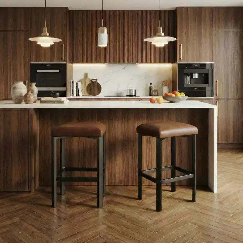 Coolmee 24 inches Bar Stools Set of 2, PU Leather Kitchen Chairs with 2 Thick Upholstery Counter Height Bar Stools, Sturdy Metal Base, Easy Assembly