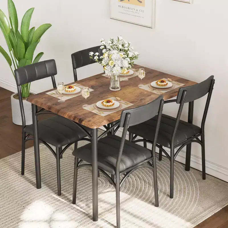 Dining Table Set for 4 for Small Spaces, Kitchen Table with 4 Upholstered Chairs, Modern Wood & Metal Frame for Apartment, Dining Room