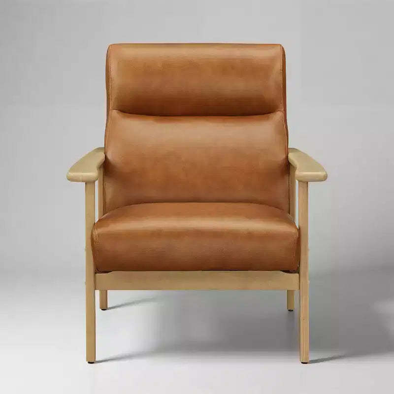Art Leon Genuine Leather and Solid Wood Accent Chair