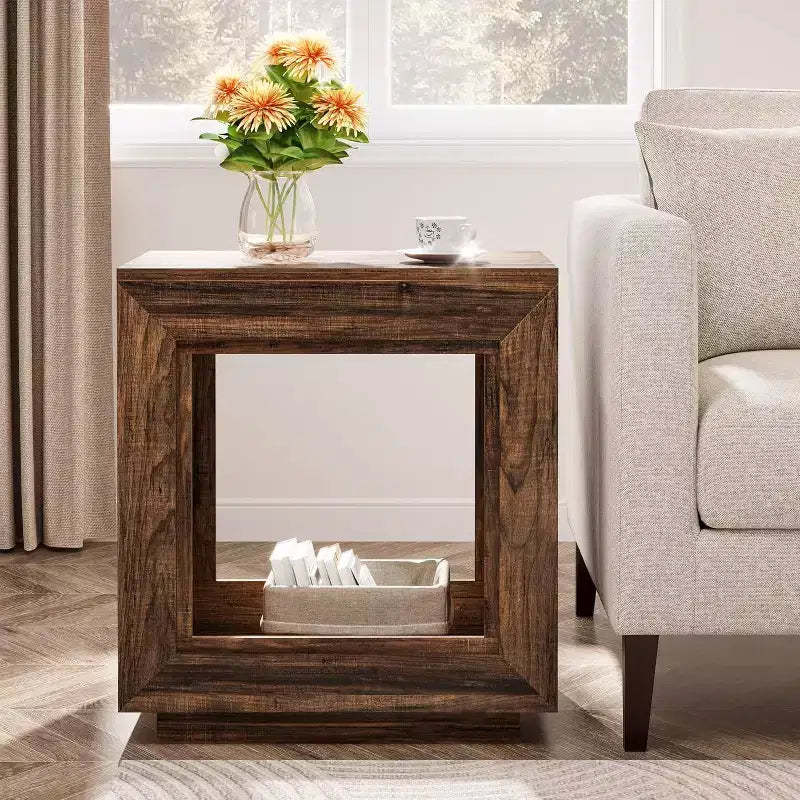 Lantine 24-Inch Rustic Brown End Table with Storage Shelf, Farmhouse Style Nightstand for Bedroom, Living Room, Entryway, Easy Assembly