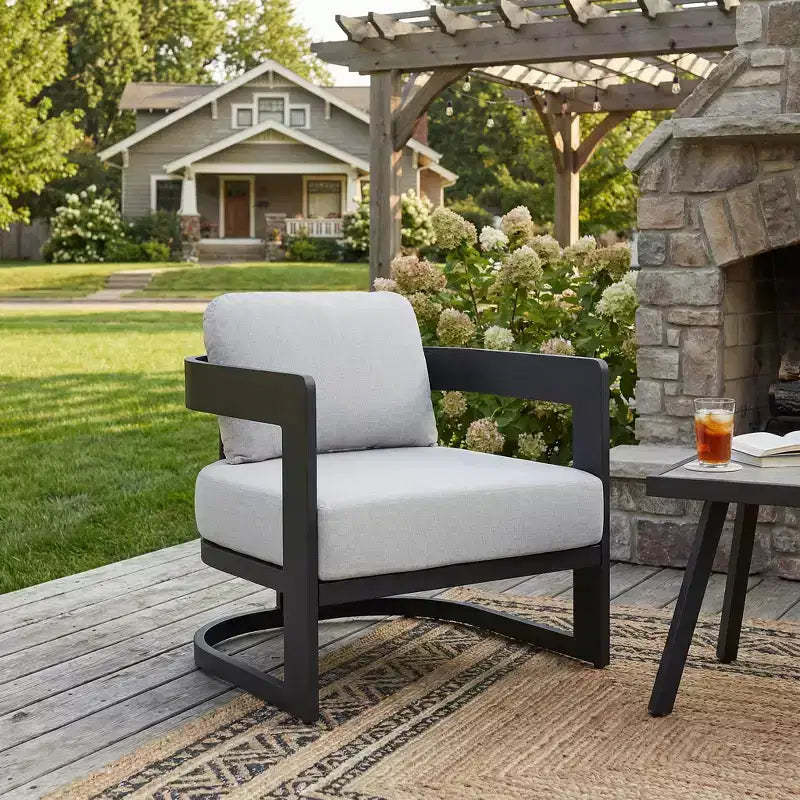 ModernLuxe Outdoor Aluminum Club Chair with Premium Cushions, Rust-Resistant Patio Lounge Chair, Gray