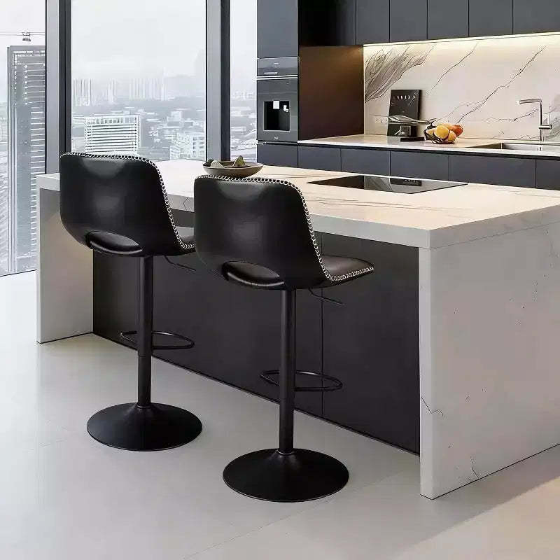 Set of 2 Adjustable Bar Stools, Heavy Duty Counter Height Stools with Gas Lift for Kitchen Island Dining Room, Black