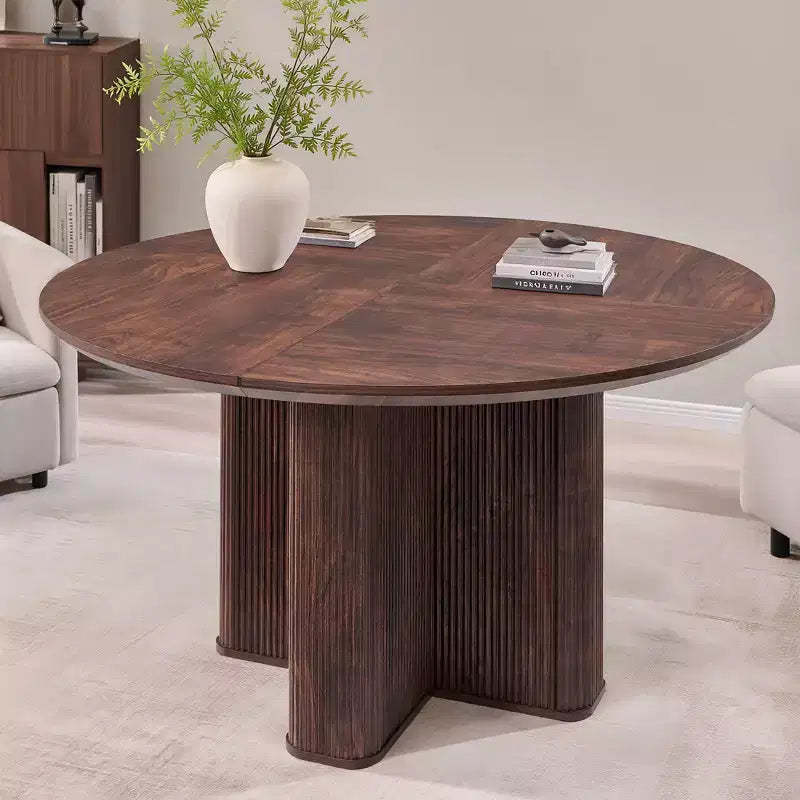 47 Modern Kitchen Table, Fluted Round Dining Table for 4-6, with Thickened Edge & Sturdy Pedestal Base for Dining Room,Kitchen, Living Room