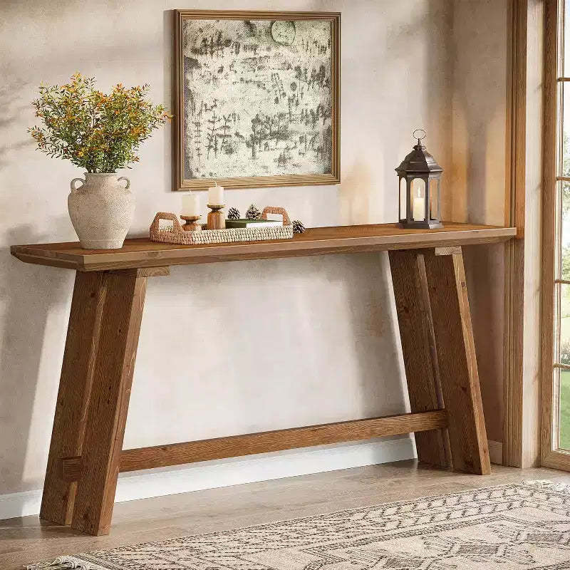 Lantine Solid Wood Console Table for Entryway, 63-Inch Long Farmhouse Sofa Table for Living Room, Entrance, Hallway, Foyer