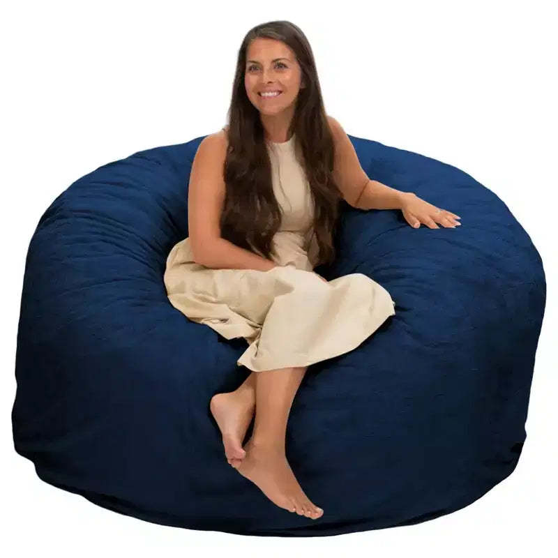 Ultimate Sack 5 Foot Foam Filled Washable Fur Covered Bean Bag Chair, Navy