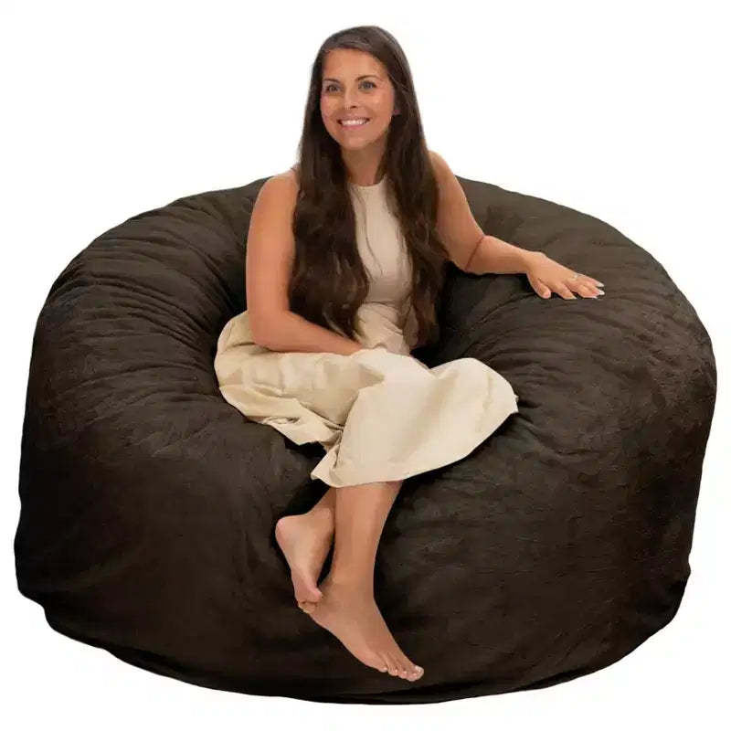 Ultimate Sack 5 Foot Foam Filled Washable Fur Covered Bean Bag Chair, Brown