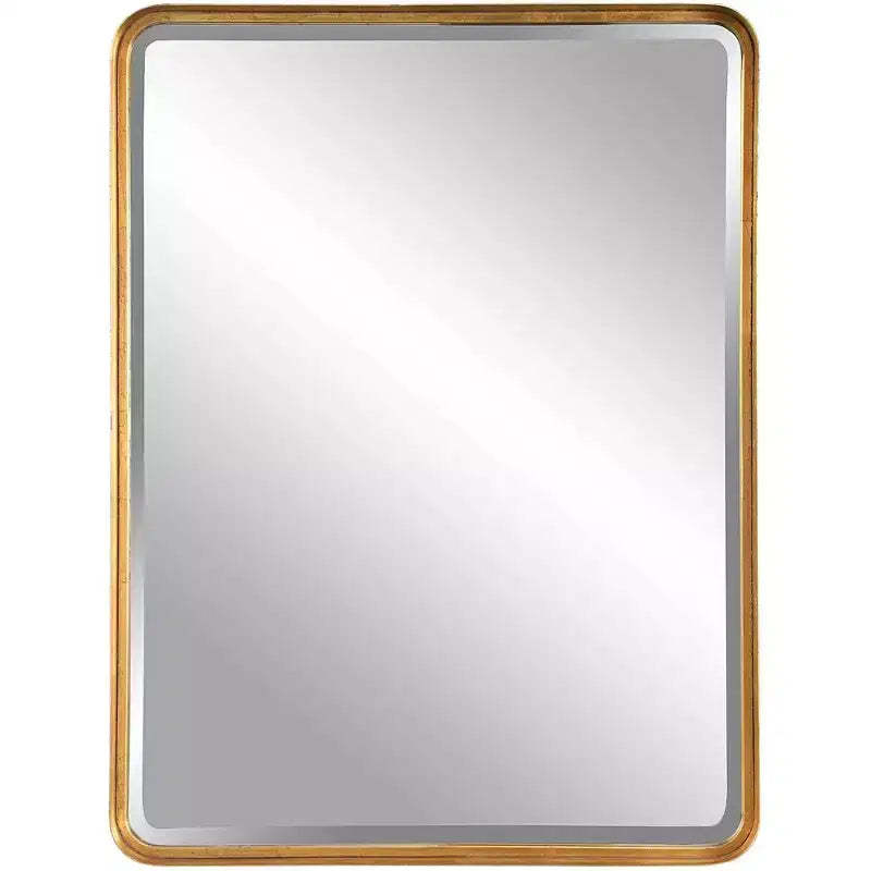 Uttermost Rectangular Vanity Decorative Wall Mirror Modern Beveled Antiqued Gold Iron Frame 30 Wide Bathroom Bedroom Living Room