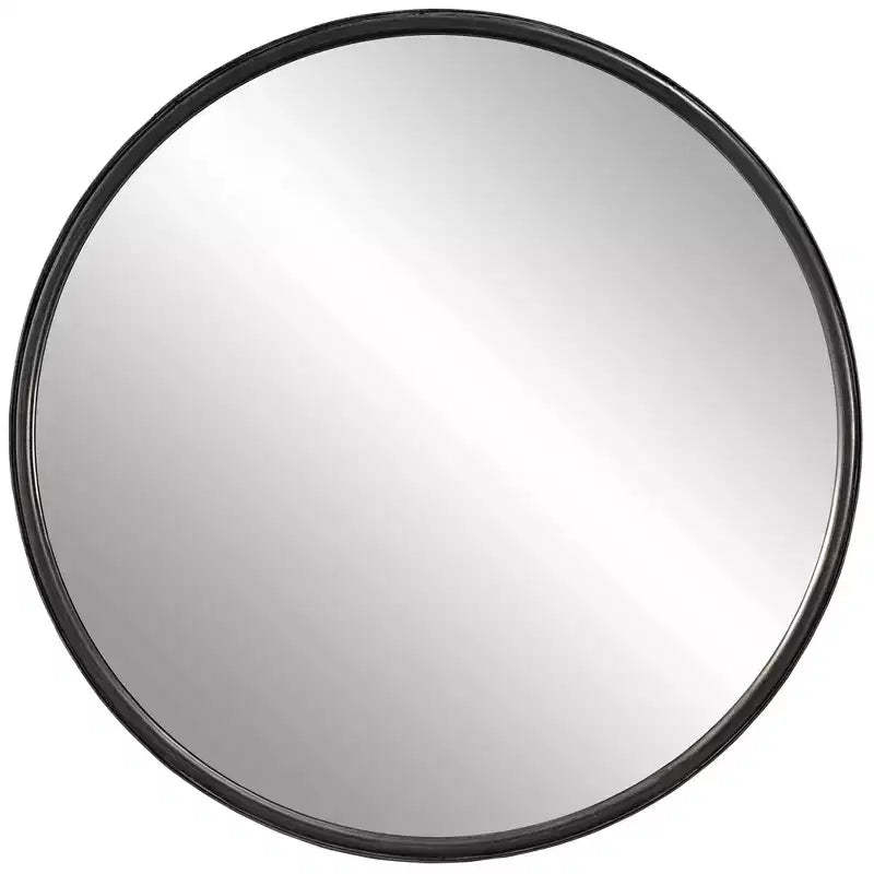 Uttermost Round Vanity Decorative Wall Mirror Modern Aged Black Gray Iron Banded Frame 44 Wide for Bathroom Bedroom Living Room