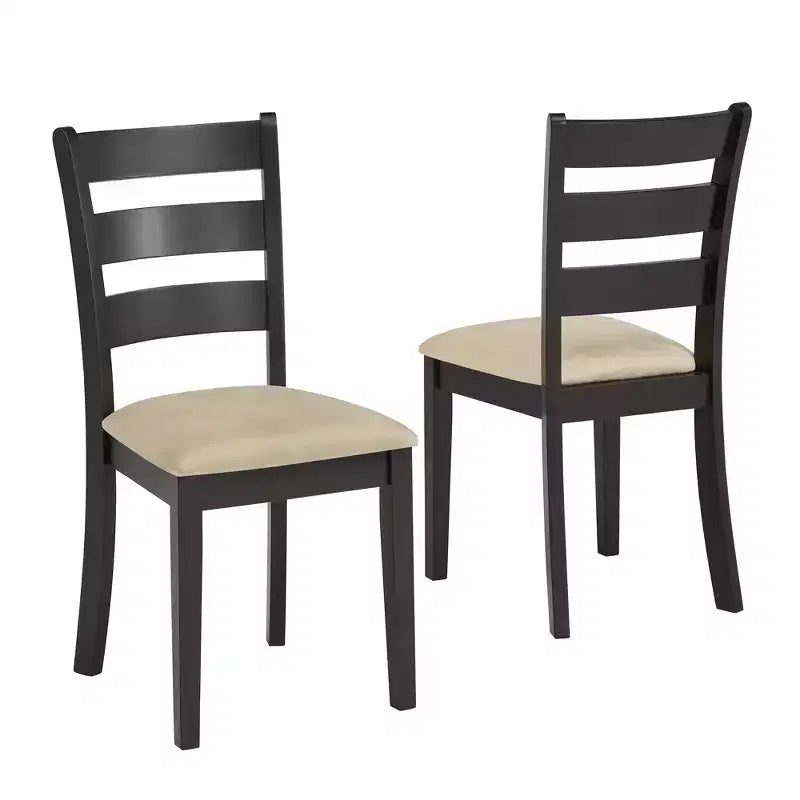 Kensington Black Wood Beige Microfiber Ladder Back Dining Chairs (Set of 2) - Black/Beige - iNSPIREQ
