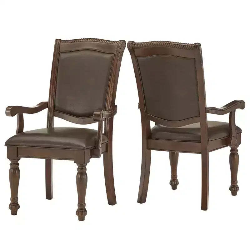 Torrin Brown Faux Leather W/ Arms Dining Chairs (Set of 2) - Cherry - iNSPIREQ