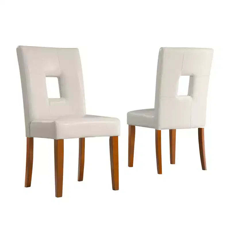 Palma White Faux Leather Keyhole Dining Chairs (Set of 2) - White/Cherry - iNSPIREQ