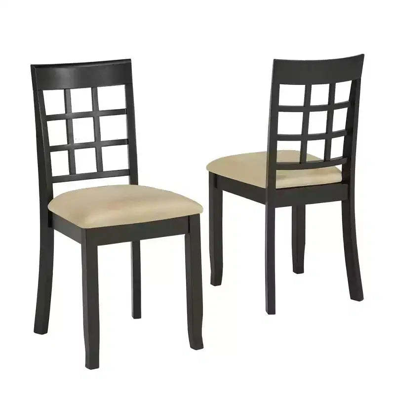 Kensington Black Wood Beige Microfiber Window Back Dining Chairs (Set of 2) - Black/Beige - iNSPIREQ