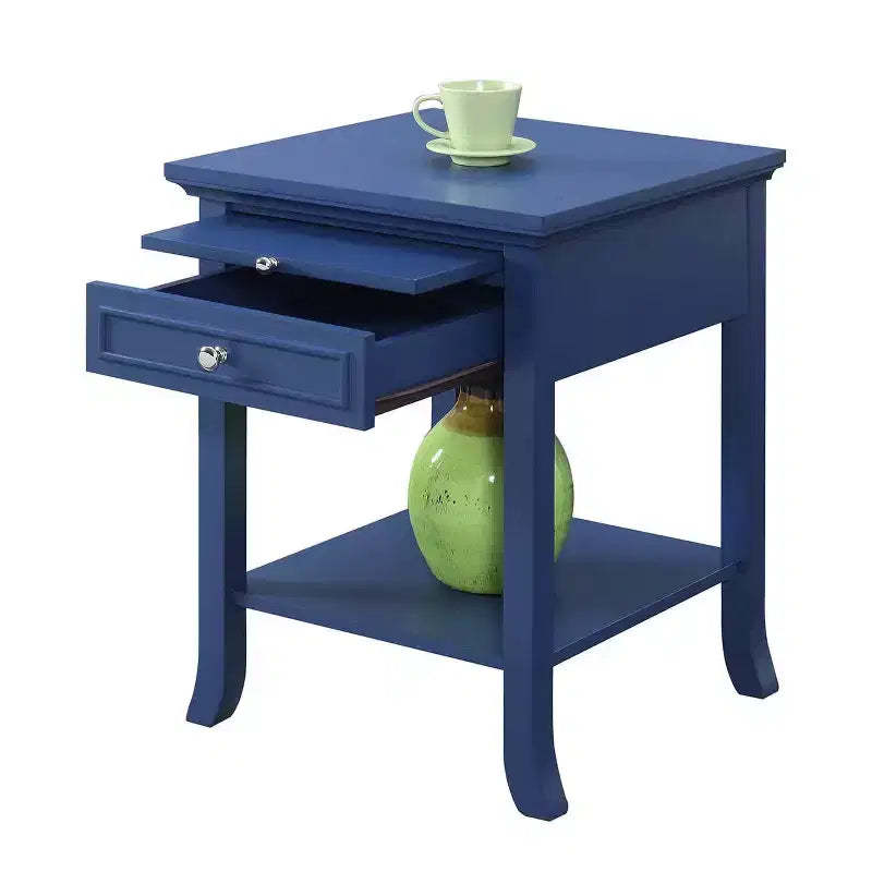 HomeStock Belmont Wedge End Table with Shelf, Narrow Triangular Side Table with Beveled Edges, Tapered Legs and Space Saving Small Design