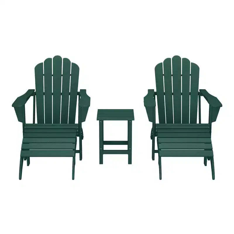 WestinTrends Highland 5-Piece Adirondack Chair with Folding Ottoman and Table Set, Dark Green