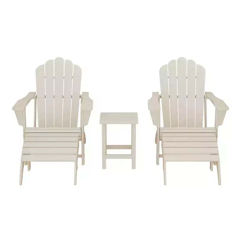 WestinTrends Highland 5-Piece Adirondack Chair with Folding Ottoman and Table Set, Sand