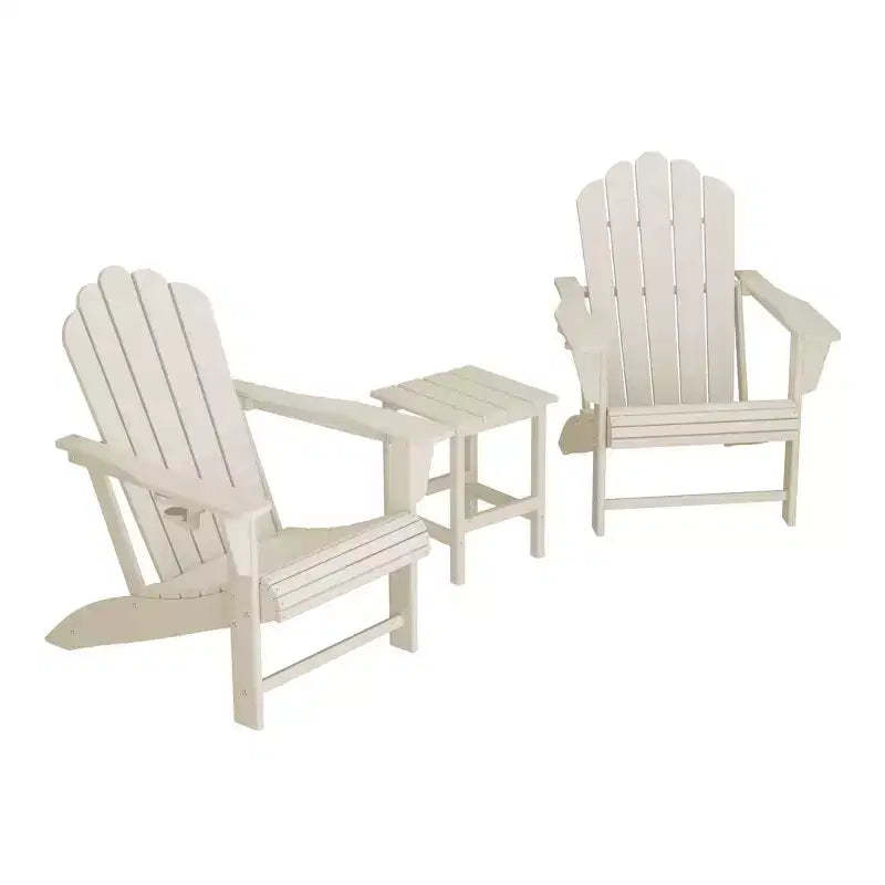 WestinTrends Highland 3-Piece Outdoor Patio HDPE Adirondack Chair With Cup Holder and Table Set, Sand