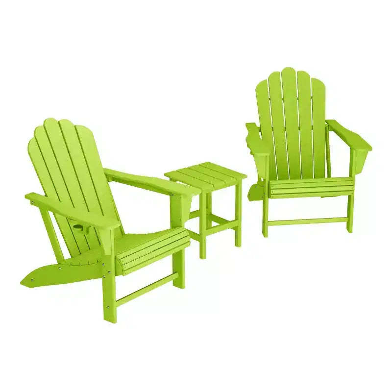 WestinTrends Highland 3-Piece Outdoor Patio HDPE Adirondack Chair With Cup Holder and Table Set, Lime