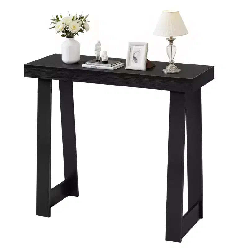 Console Table 36 Inch Modern Narrow Wooden Sofa Table with Dual-Tier Open Shelf Storage for Hallway Bedroom Entryway Black Finish