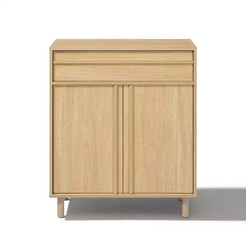 LuxenHome 31.5 Small Buffet Cabinet with Storage, Oak Accent Cabinet for Living Room, Dining Room, or Entryway Hazel Oak