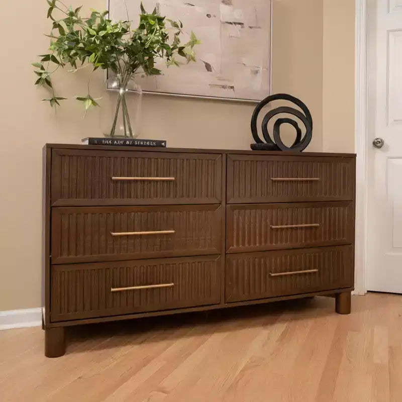 Sera Fluted 6 Drawer Dresser with Brass Handle