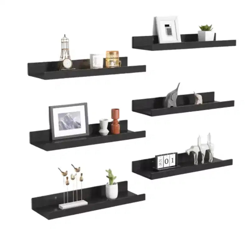 Home Collection Floating Wall Shelves Set of 6 Black