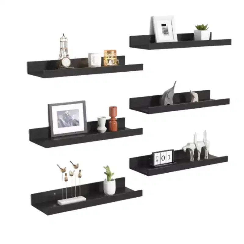 Home Collection Floating Wall Shelves Set of 6 Black