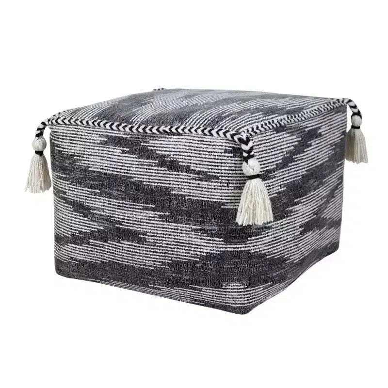 HomeRoots 18 Gray Cotton Striped Pouf Ottoman