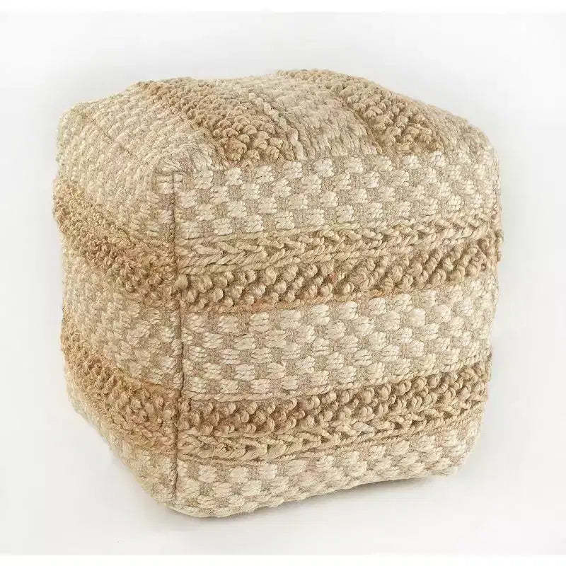 HomeRoots 18 Tan Striped Pouf Ottoman