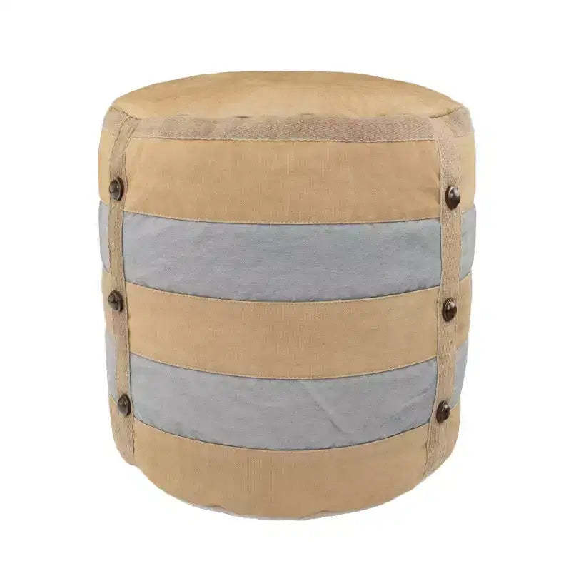 HomeRoots 16 Tan Cotton Cylinder Striped Pouf Ottoman