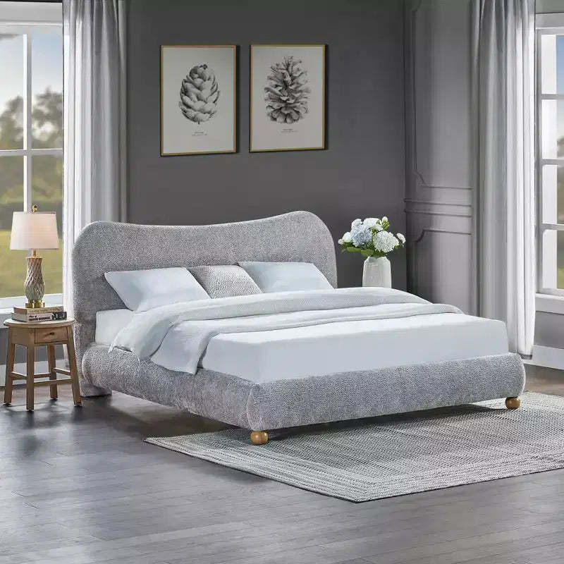 GDFStudio Lunara Contemporary Queen Size Upholstered Platform Bed with Bun Feet