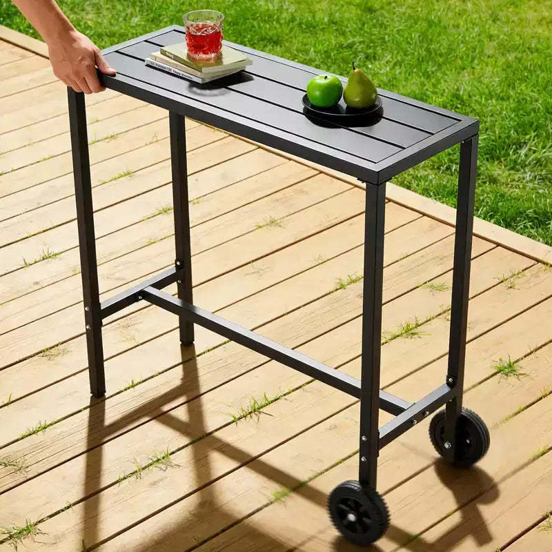 COZONY 39 Inch Rolling Bar Table with Wheels & Adjustable Feet, Waterproof Metal Top Counter Height Table for Patio or Kitchen