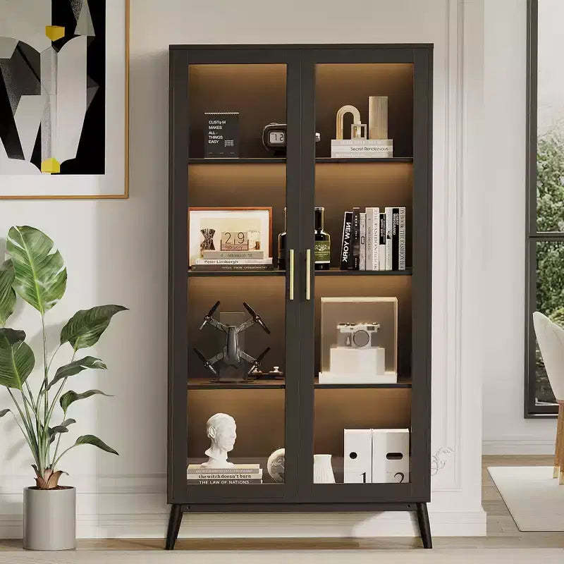 Glass Display Cabinet, 4-Tier Curio Cabinets, Display Case with Human Body Sensor, Corner Storage Cabinet for Collectibles/Toys/Books
