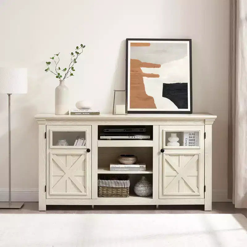 GDFStudio Valeska 60.23'' Farmhouse TV Stand Cabinet with 2 Doors and 5 Shelves
