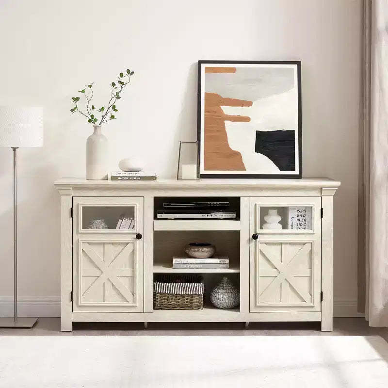 GDFStudio Valeska 60.23'' Farmhouse TV Stand Cabinet with 2 Doors and 5 Shelves