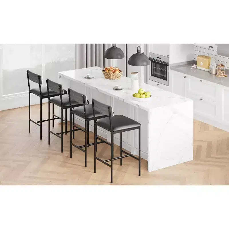 Bar Stools Set of 4, Upholstered Counter Height Stools with Backrest & Footrest, Kitchen Barstools for Island Counter, Easy Assembly, Rustic Gray