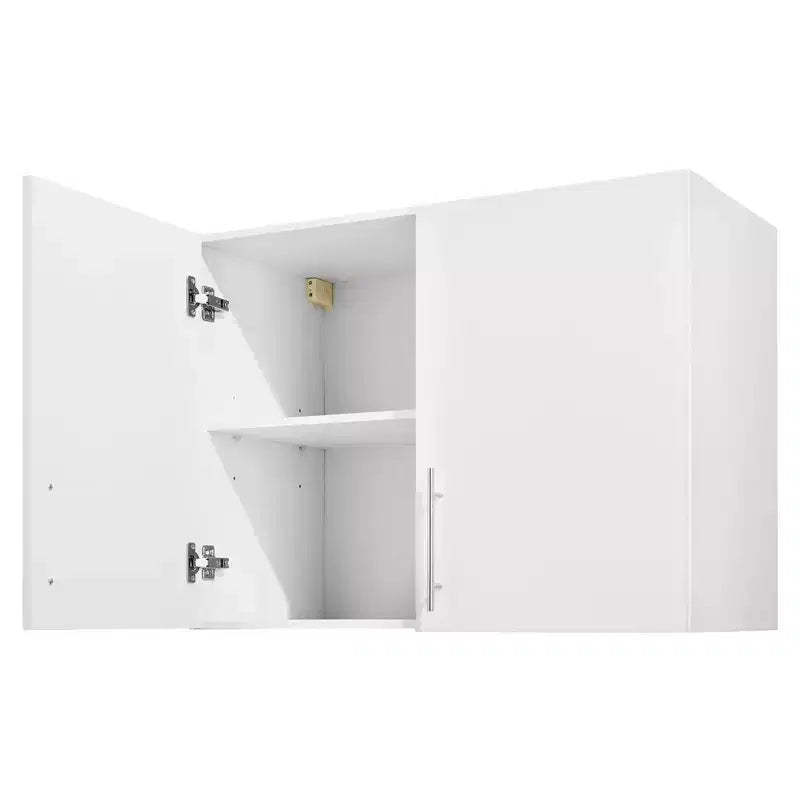 VEVOR Laundry Room Wall Cabinet, 2-Tier Wall Mounted Hanging Cabinet with Adjustable Shelf, 32 in Cupboard Storage with 2 Doors, White