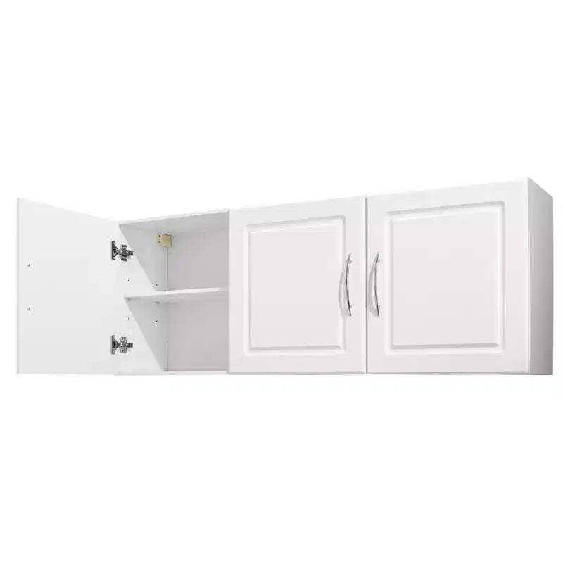 VEVOR Laundry Room Wall Cabinet, 2-Tier Wall Mounted Hanging Cabinet with Adjustable Shelf, Cupboard Storage with 3 Doors, White
