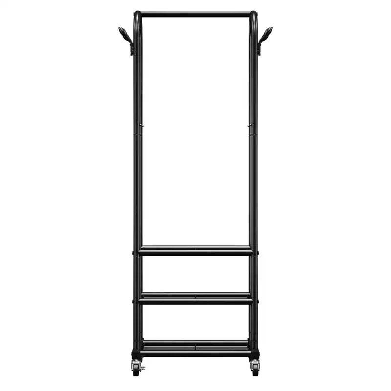 VEVOR Clothes Rack, Rolling Clothing Garment Rack with Hanging Rod and Side Hooks, 3 Storage Shelves, 99 lbs Load Capacity, Black