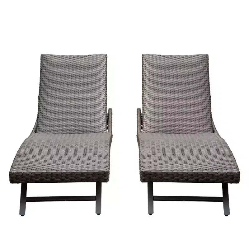 Clihome 2-Piece Aluminum Wicker Outdoor Chaise Lounge - Adjustable Recline
