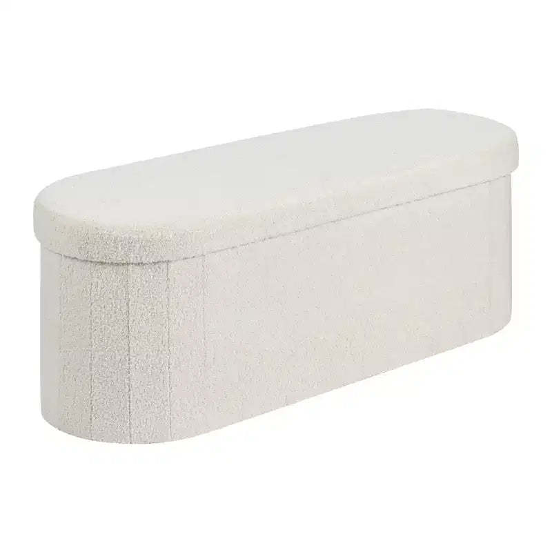 VEVOR Oval Storage Ottoman Bench, Foldable Teddy Fleece End of Bed Bench, Folding Upholstered Bed Ottoman Chest with Large Storage Space, Beige