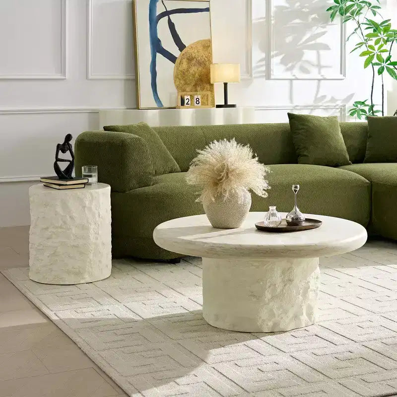 GDFStudio Belvia Compact Faux Marble Fiberglass Coffee Table with Rounded Edges