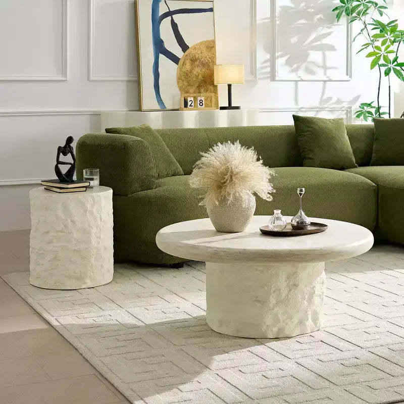 GDFStudio Belvia Compact Faux Marble Fiberglass Coffee Table with Rounded Edges