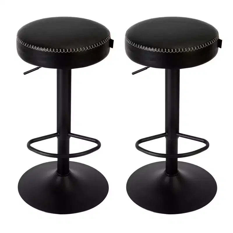 Oil-Waxed Leather Adjustable Bar Stools (Set of 2), 360 Swivel, 25.6-33.7 Height Range, for Kitchen Island & Home Bar