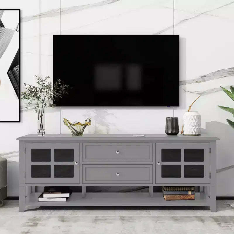 59 Inch Gray TV Stand for TVs up to 60 Inches with Multifunctional Storage Space Media Console for Living Room Bedroom